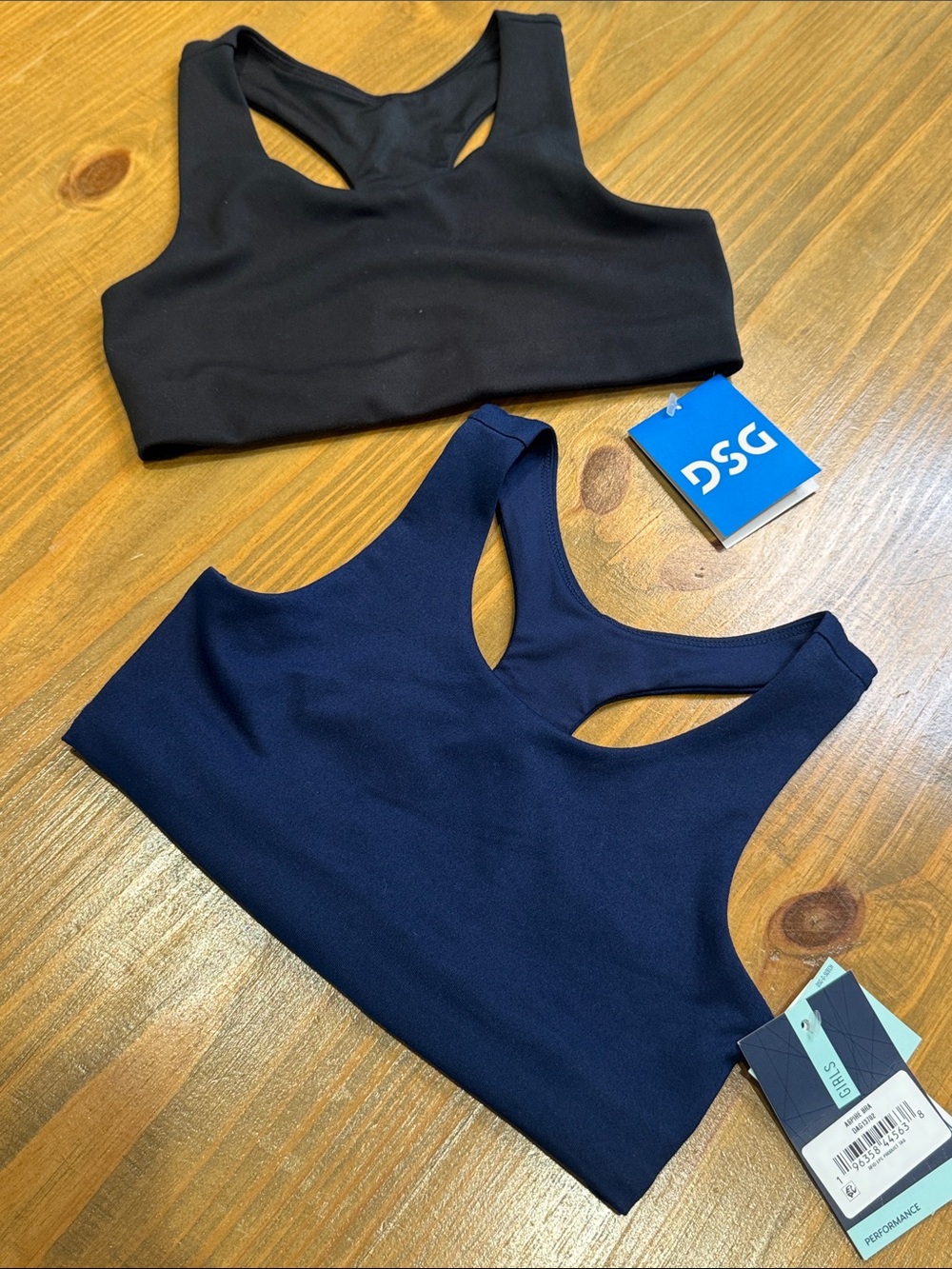 NWT - DSG Girls Sports bras in Black & Navy Small 8/9